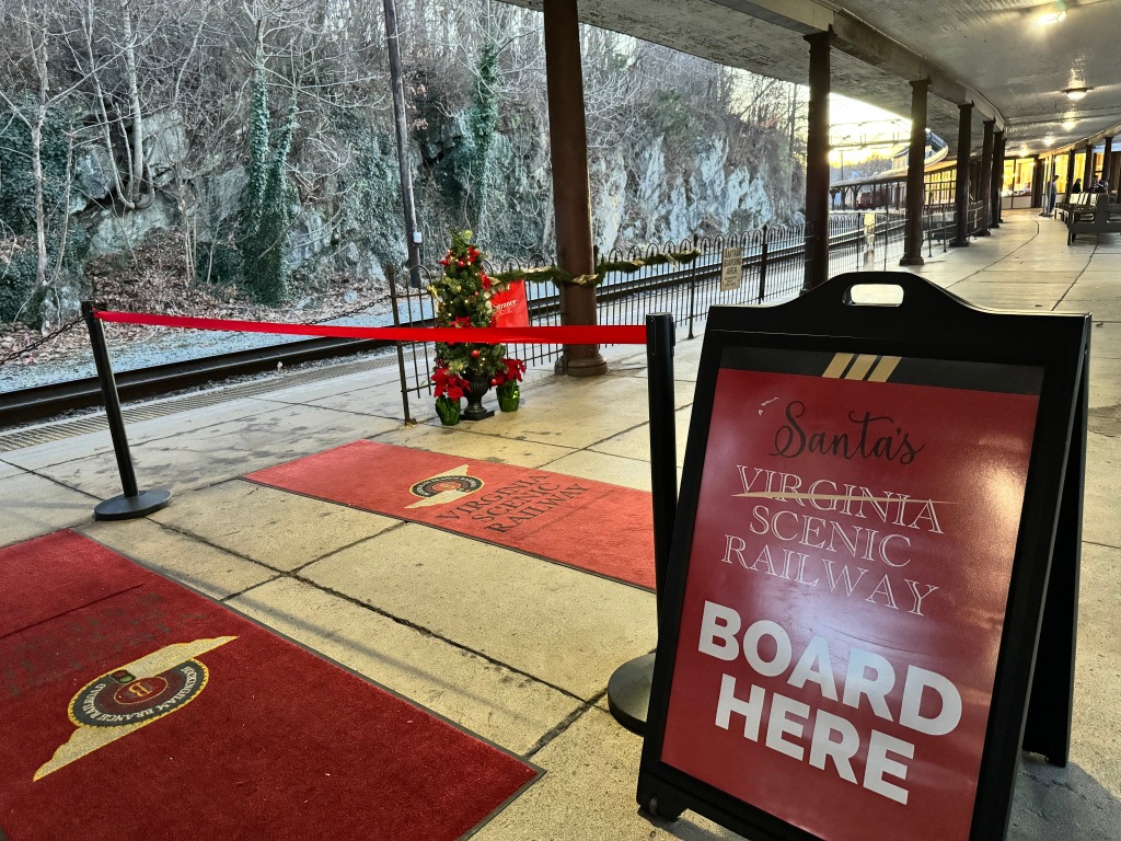 Santa's Scenic Railway boards in Staunton on Middlebrook Avenue and is offered by Virginia Scenic Railway.
